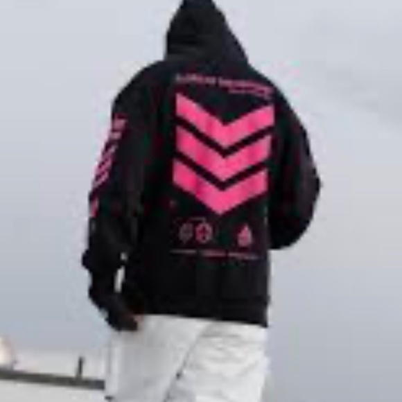 Fabric of the Universe Cybertech Black Pink Graphic Unisex Hoodie Sz Large - Picture 1 of 14